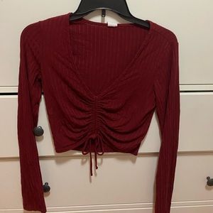long sleeve V Neck Crop Top